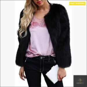 Faux Fur Parka Coat Vintage Slim Fit Long Sleeve Elegant Winter Party Wear